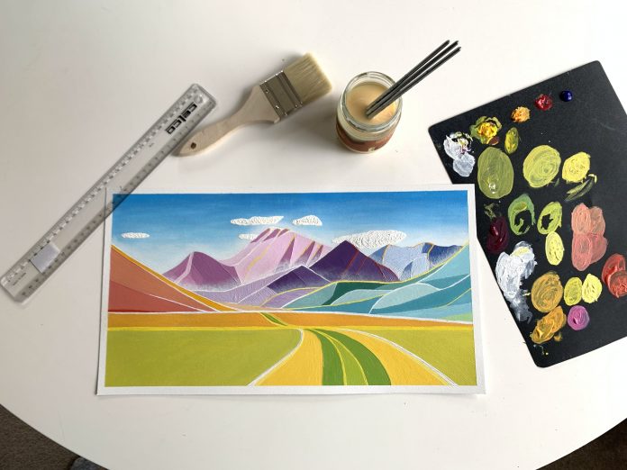 Commission accomplished . . . Lucy Tyrrells first commission was her depiction of a Lindis Pass photograph.
